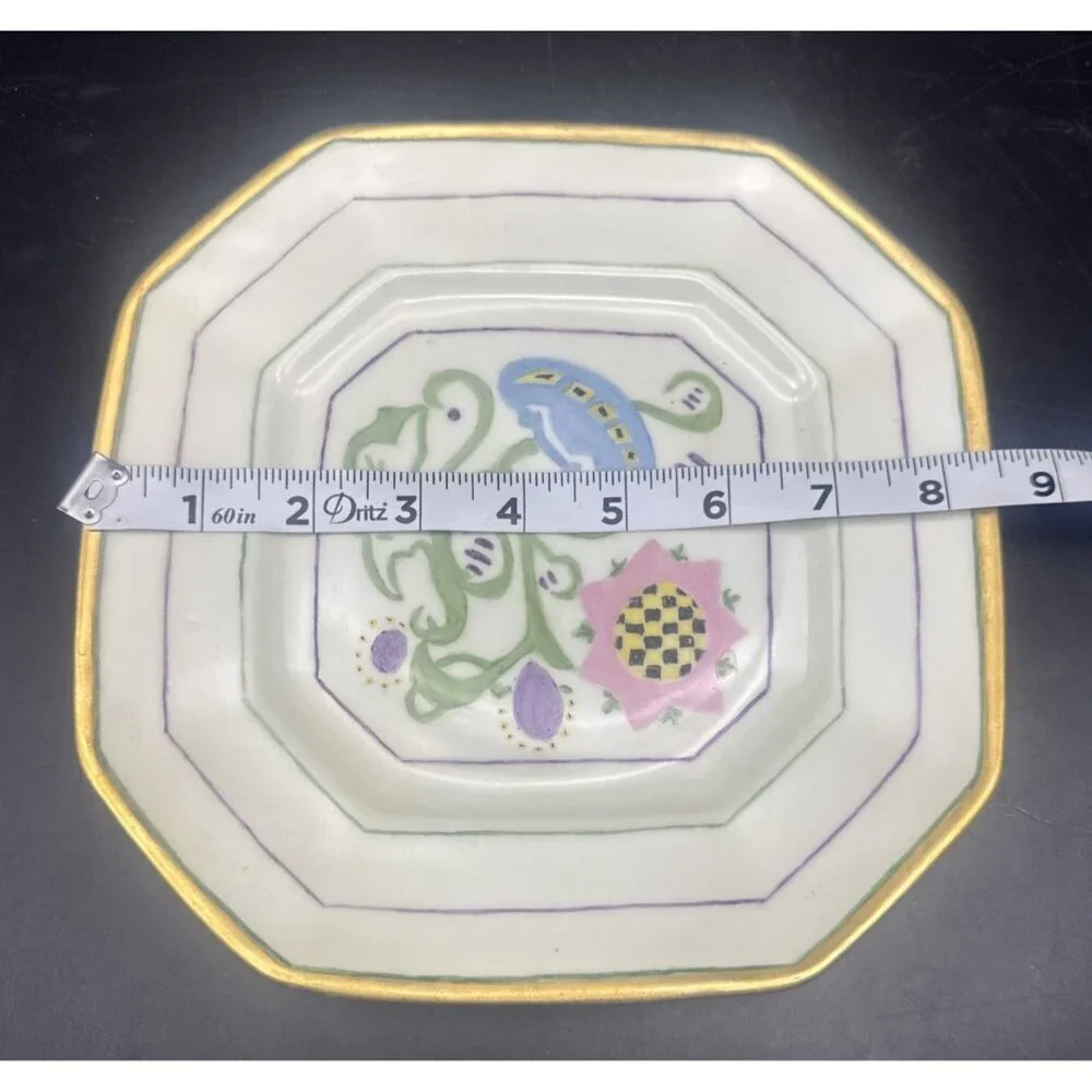 VTG B &‎ Co Limoges Hand Painted Pink Floral & Gold Octagon Plate 8.5” Signed